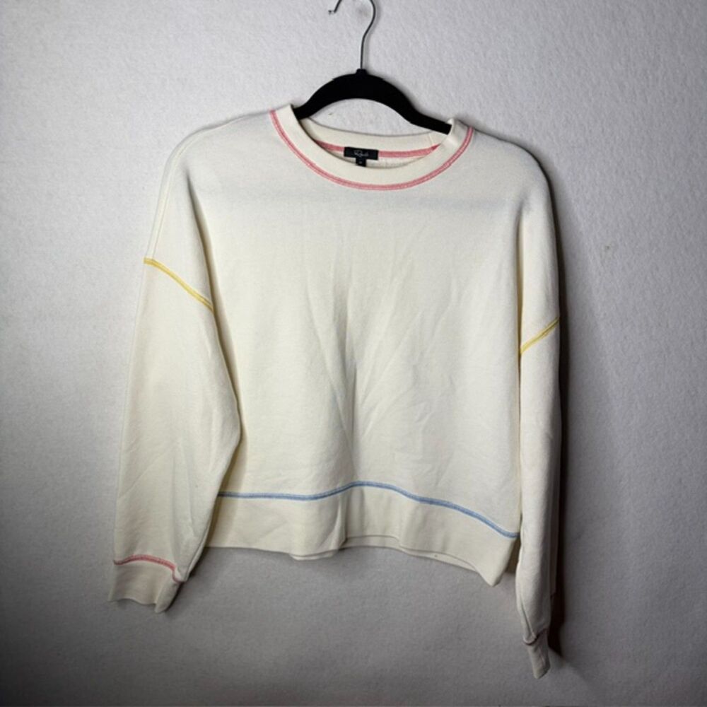 Rails Contrast Trim Crewneck Knit Cropped Luxury Coastal Ivory Size Medium